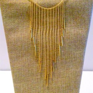 Gold Tone Chain and Bar Tipped Bib Necklace